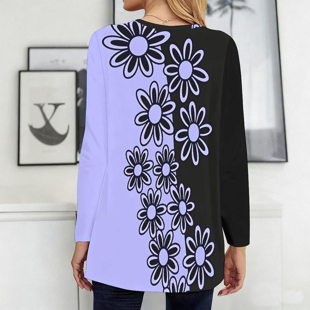 Ladies Plus Size Crew Neck Long Sleeve Tunic Soft Oversized Tops For Household And Casual Outdoor Wear