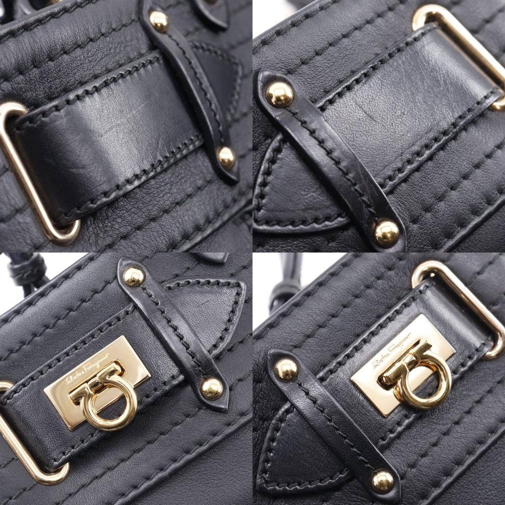 Salvatore Ferragamo Gancini Tote Bag AB-21C464 2WAYSkulderveske svart Kalveskinn Kvinner Brukt