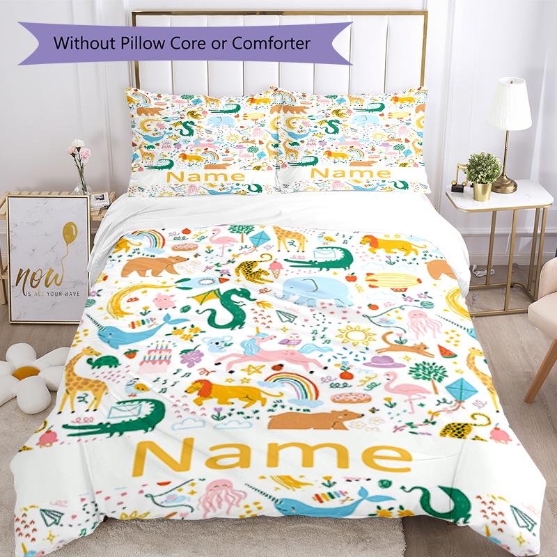 Set Biancheria da Letto con Dinosauri e Nome Personalizzato 3 Pezzi Copripiumino Chiusura Include 1 Copripiumino e 2 Federe, Morbido e Confortevole per Tutte le Stagioni.