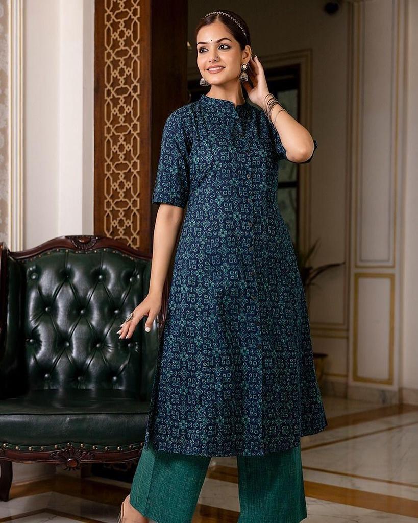 Indisches Designer Top Tunika Kurti Salwar Anzug Partykleidung Bollywood Baumwolle Palazzo Kurta Set