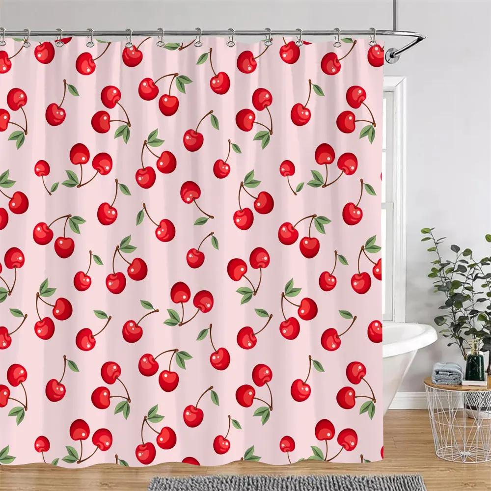 Třešeň Jahoda Citron Broskev Ovocný Potisk Sprchový Závěs Polyesterová Tkanina Dětské Koupelnové Závěsy Koupelnová Dekorace S Háčky