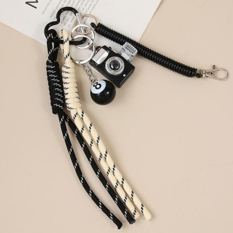 Cute Bag Pendant Keychain With Mini Camera 8 Ball Pendant Braided Strap For Handbags Backpacks Keys Decor