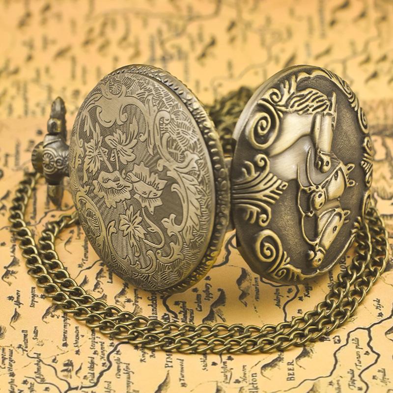 Classic Western Riding Cowboy Horse Quartz Pocket Watch Retro Men's Women's Necklace Pendant Gift