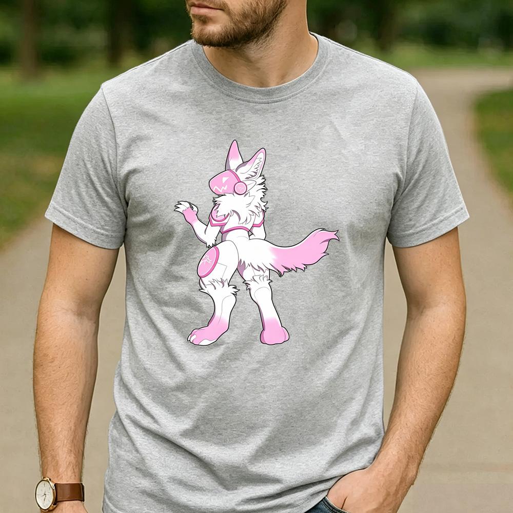 Pink White Gradient Full Body Protogen Graphic T Shirt Unisex Crew Neck Short Sleeve Fandom Fan Holiday Gift Top