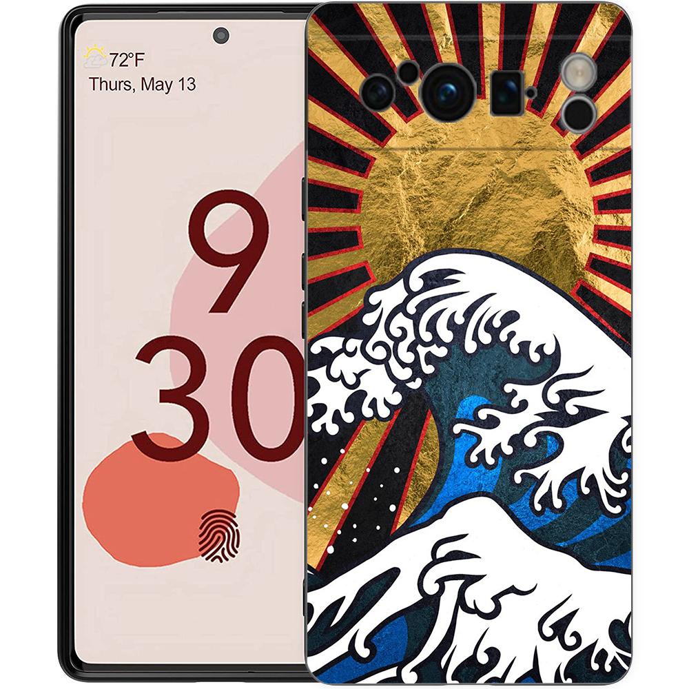 Golden Great Wave Kanagawa Surf Phone Case For Google Pixel 8 A 7 6 Pro Soft Shell For Pixel 6A Silicone Shockproof Black Cover