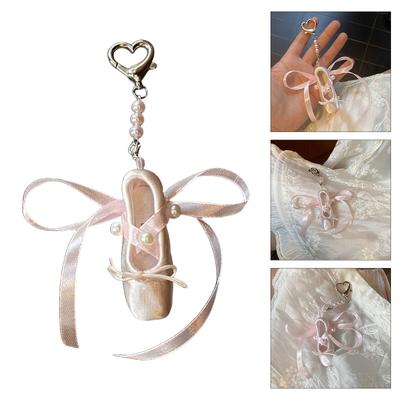 Fashionable Ballet Shoe Keychain Charm with Pearls Ribbon Designs Lovely and Stylish Accessory Portable for Girls