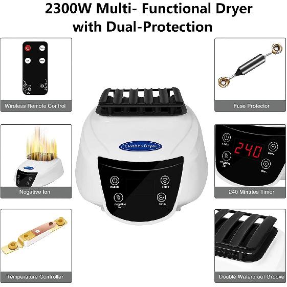 Electric Clothes Dryer with Remote Control and Timer, 1300W Large Capacity 2-Tier Heated Airer with Cover, Indoor Foldable Drying Rack, Overheat