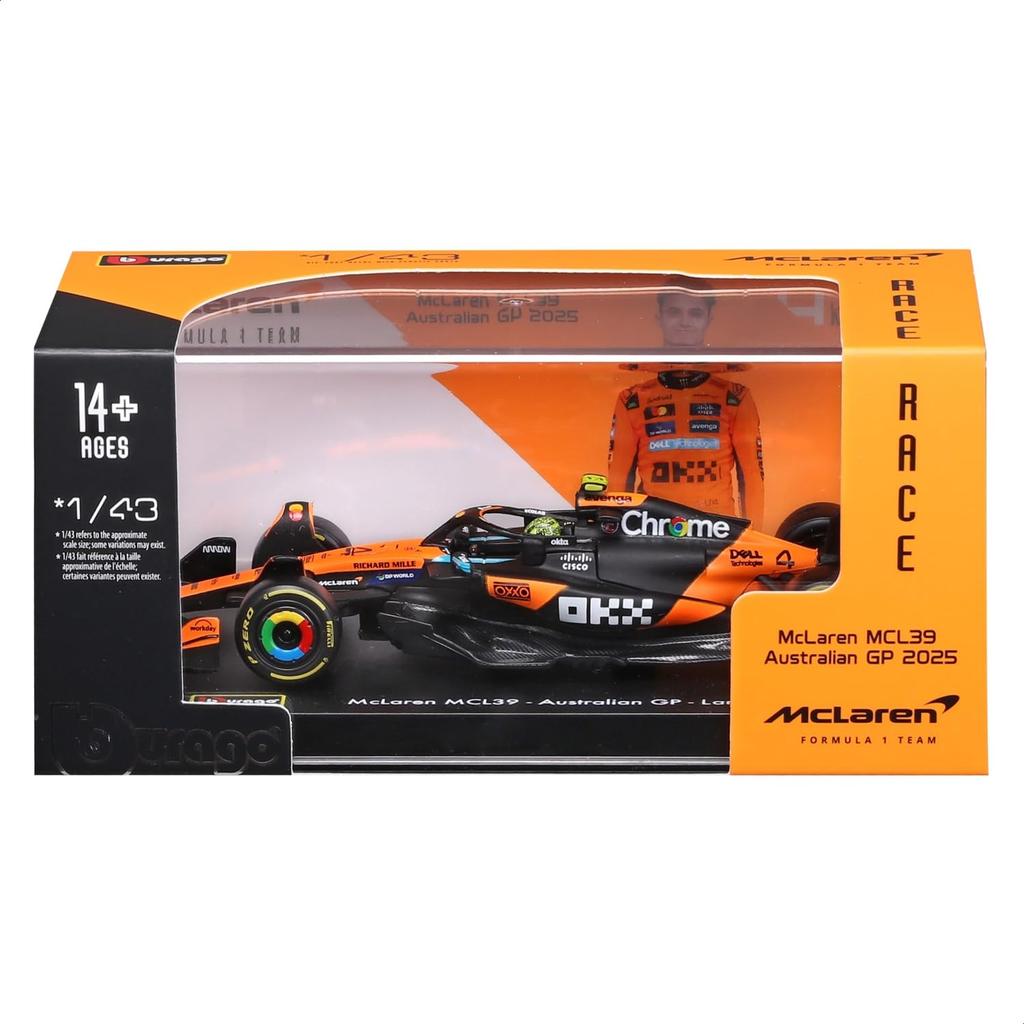 Bburago 2025 Model Signature Series F1 McLaren Team MCL39 Lando Norris Australian GP Race Sports Car Miniature Diecast Car Finished Product 1/43 #4 /