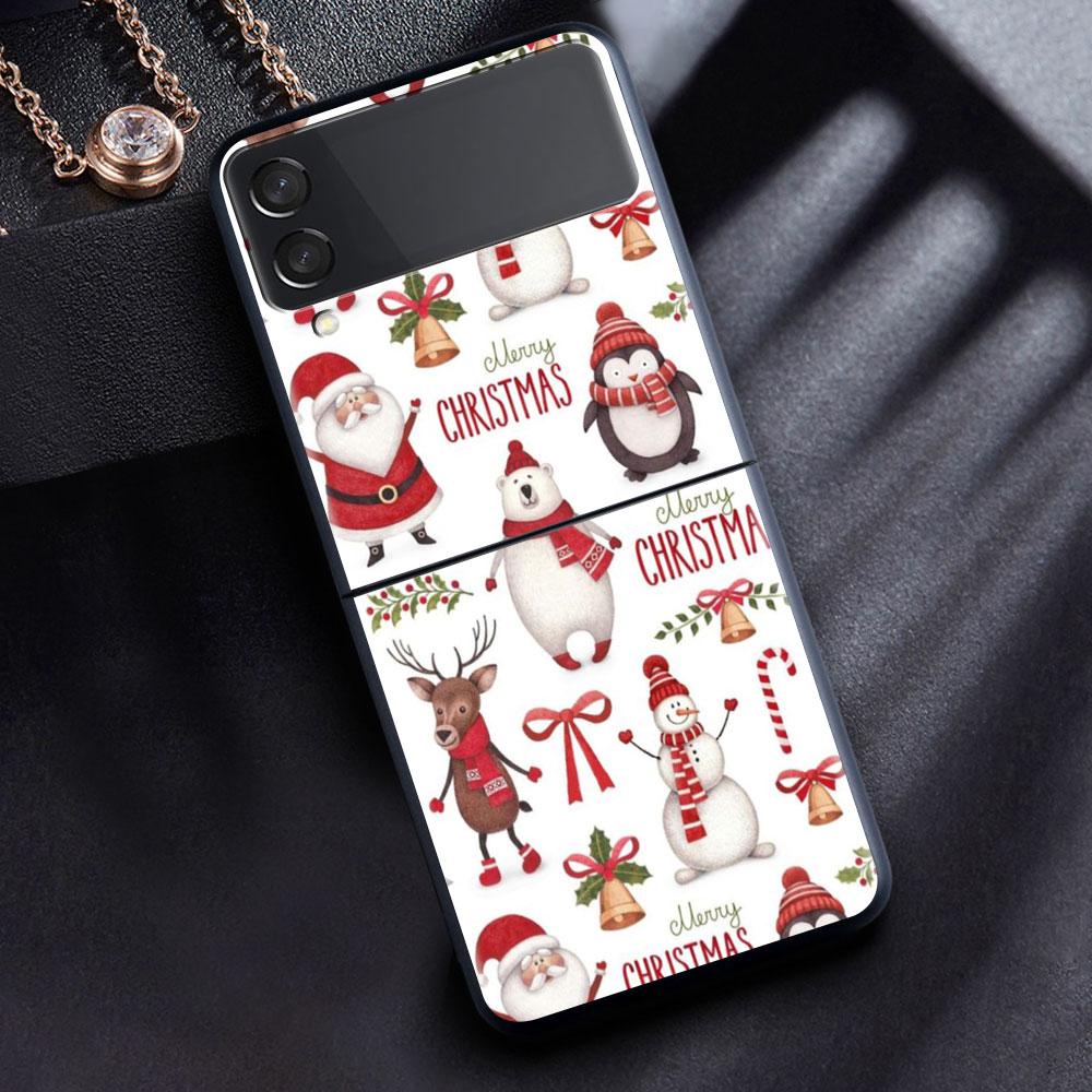 Hülle für Samsung Galaxy Z Flip 3 4 5G Schwarz Hart PC Telefongehäuse Z flip4 Luxus Segmentierte Abdeckung Weihnachten Cartoon
