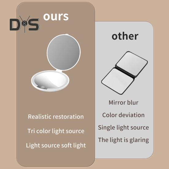 LED Lighted Makeup Mirror 3 Colors Lighting Adjustable Flip Mirror USB Rechargeable Portable Travel Mini Vanity Mirror with Lamp