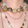 European and American retro pearl multi-layer splicing flower necklace women's ancient style niche exaggerated high-end neck chain collarbone chain