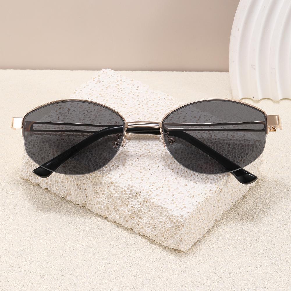 Fashion oval metal half frame sunglasses personalized plain glasses same sunglasses women
