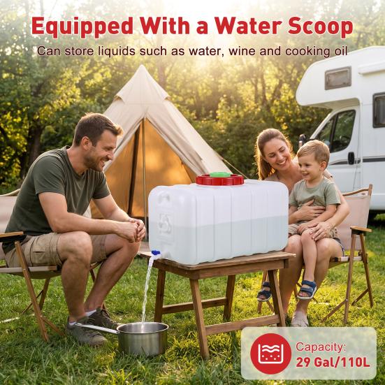 Outdoor Water Tank for Camping 29Gallon/100L Large Tank, Storage Container, Drinking Canister, Plastic Garden Irrigation Container Bucket, with Spigot