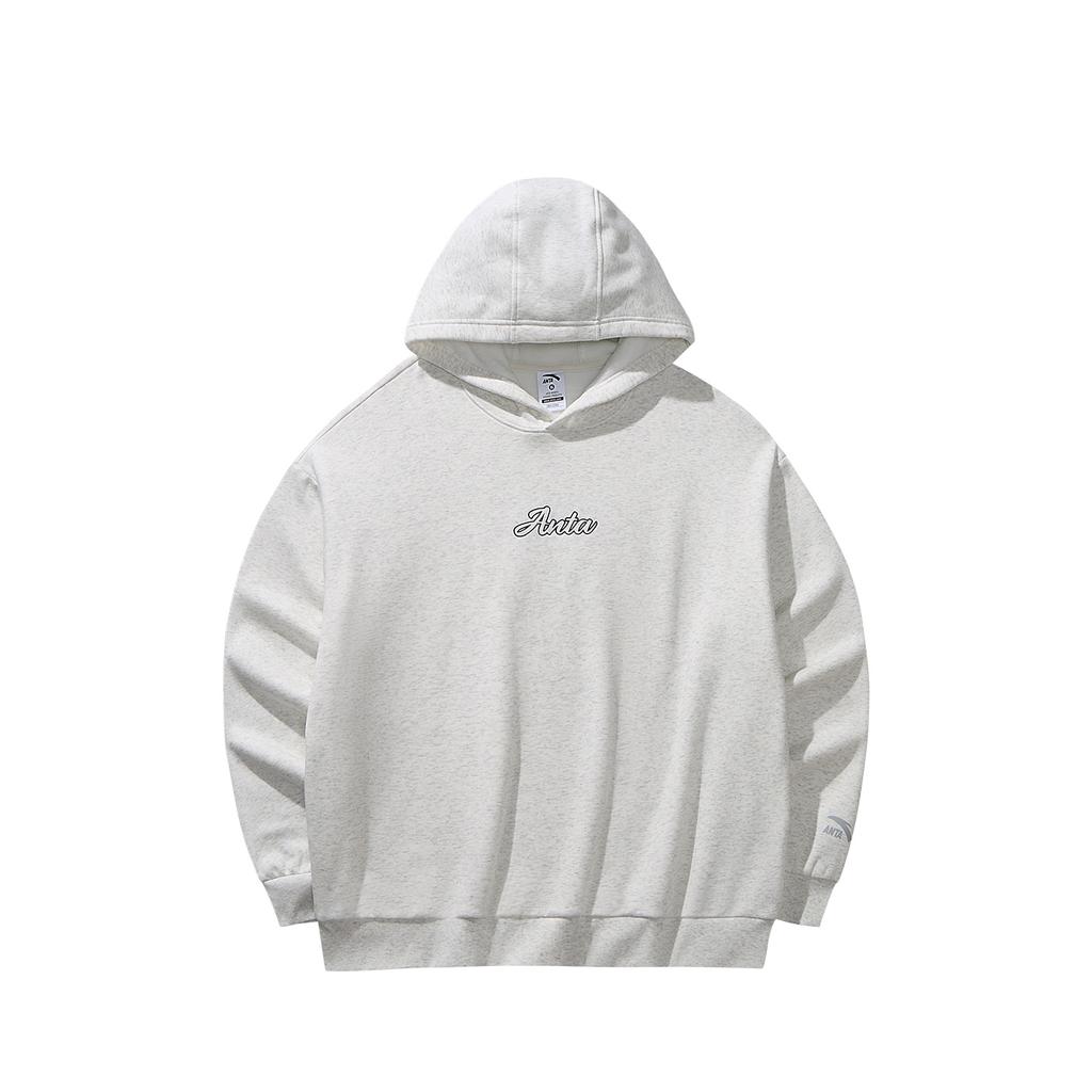 Anta Hooded Letter Logo Fleece Lined Loose Fit Pullover Long Sleeve Knit Casual Sweatshirt Unisex sweatshirt Heather-Gray 972618705N-10