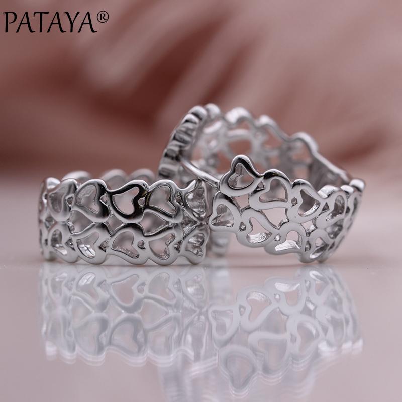 PATAYA Neue Zweireihige Liebe Nette Hohle Tropfen Ohrringe Rose Gold Großen Kreis Ohrringe Hochzeit Frauen Einfache Fein