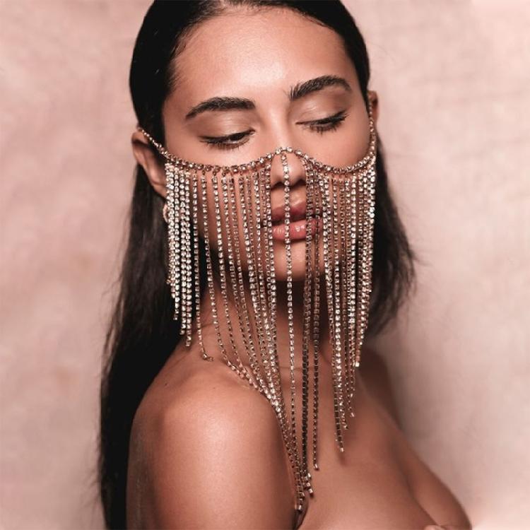 Vintage Face Chain Blingbling Mask Chain Bridal Headpiece Glistening Crystal