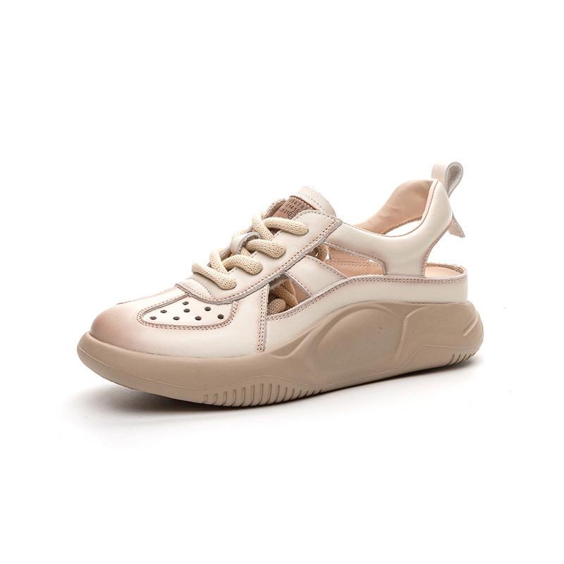 2025 Spring/Summer Women's Soft Thick-Soled Cowhide Mesh Slip-On Flats