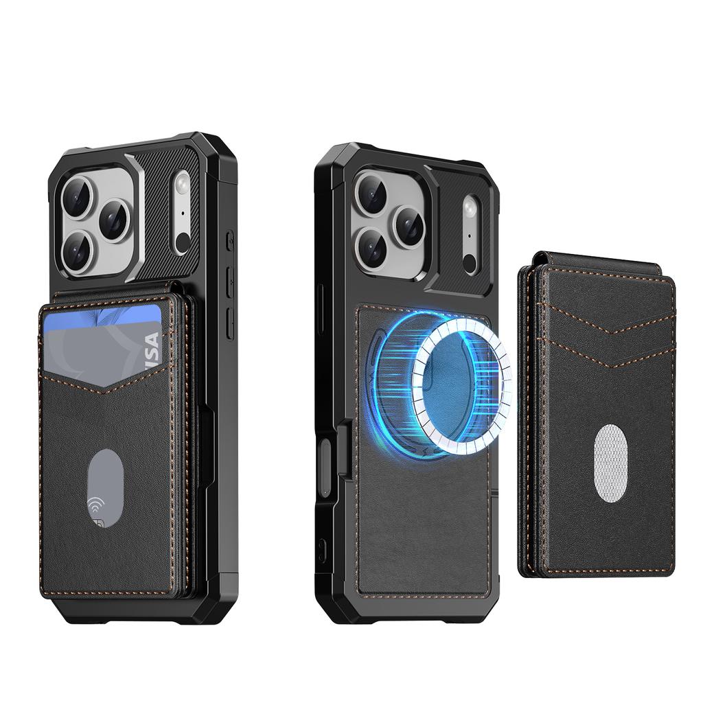 2 In 1 Detachable Card Holder Magnetic Leather Phone Case For iPhone 17 Pro Max 16 Plus 15 14 13 12 Kickstand Shockproof Cover