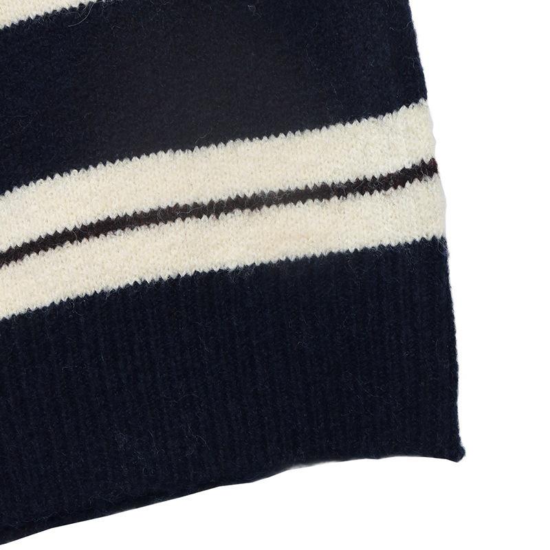 2026 Autumn/Winter Women's Color Block Striped Knit Sweater - Casual, Loose Fit with Lapel