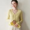 Women's V-neck Ruffle Bell Sleeve Cashmere Cardigan - Soft Knitted Loose Fit Sweater
