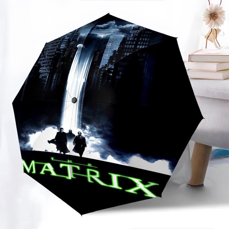 1pc matrix cityscape Automatic Folding Umbrella - Compact 8-Rib Design, Durable Plastic & Iron1098L