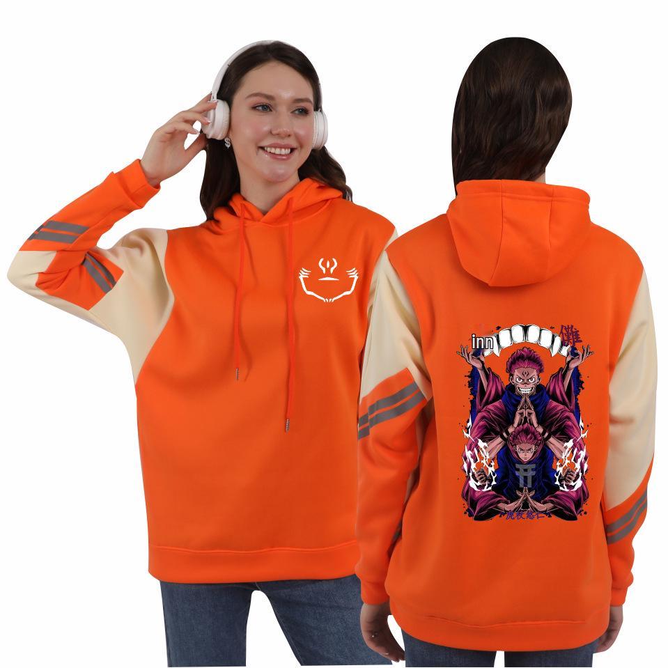 Jujutsu Kaisen Men’s European & American Patchwork Hooded Sweatshirt