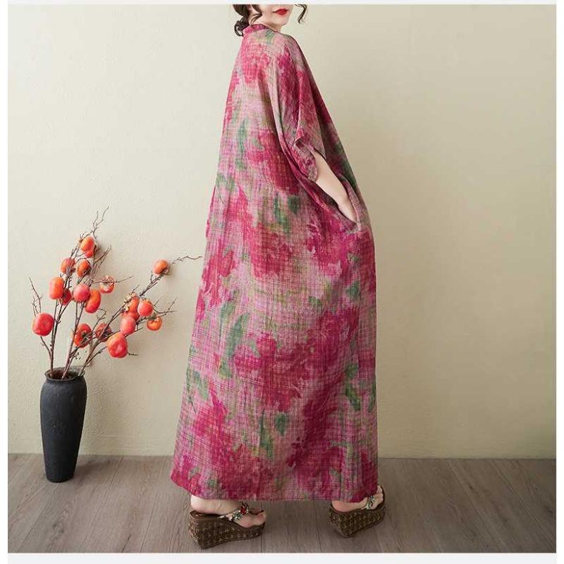 Women's Vintage Long Dress with Cotton and Linen Patterns