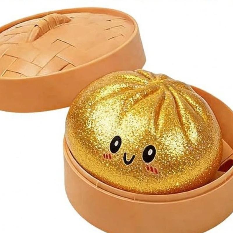 New Glitter Steamed Stuffed Bun Simulation Steamed Stuffed Bun Squeezable Toy With Steamer For Stress Relief