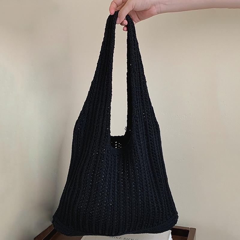 Casual Hollow Grids Knitting Shoulder Bag Large Capacity Multicolor Lightweight Bags Knitted Polyester Casual Tote Vacation
