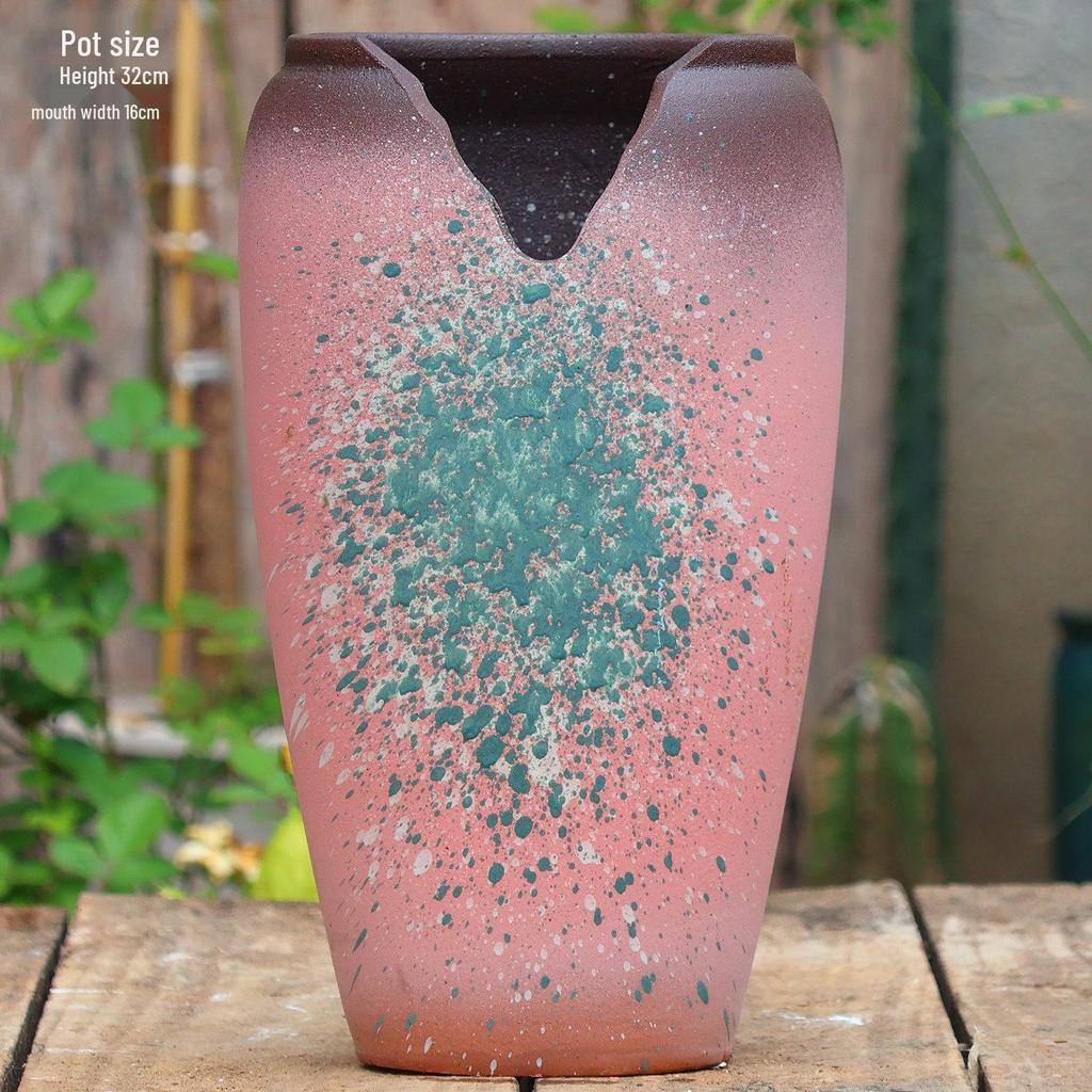 Handmade Coarse Pottery Tall Succulent Tree Pot, Breathable Ceramic Clay for Bougainvillea & Orchids.