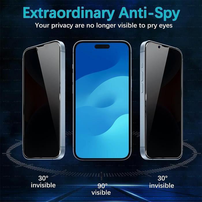 [2 pièces] Verre Trempé Anti-espion pour iPhone 15 Pro Max - Protection d'écran
