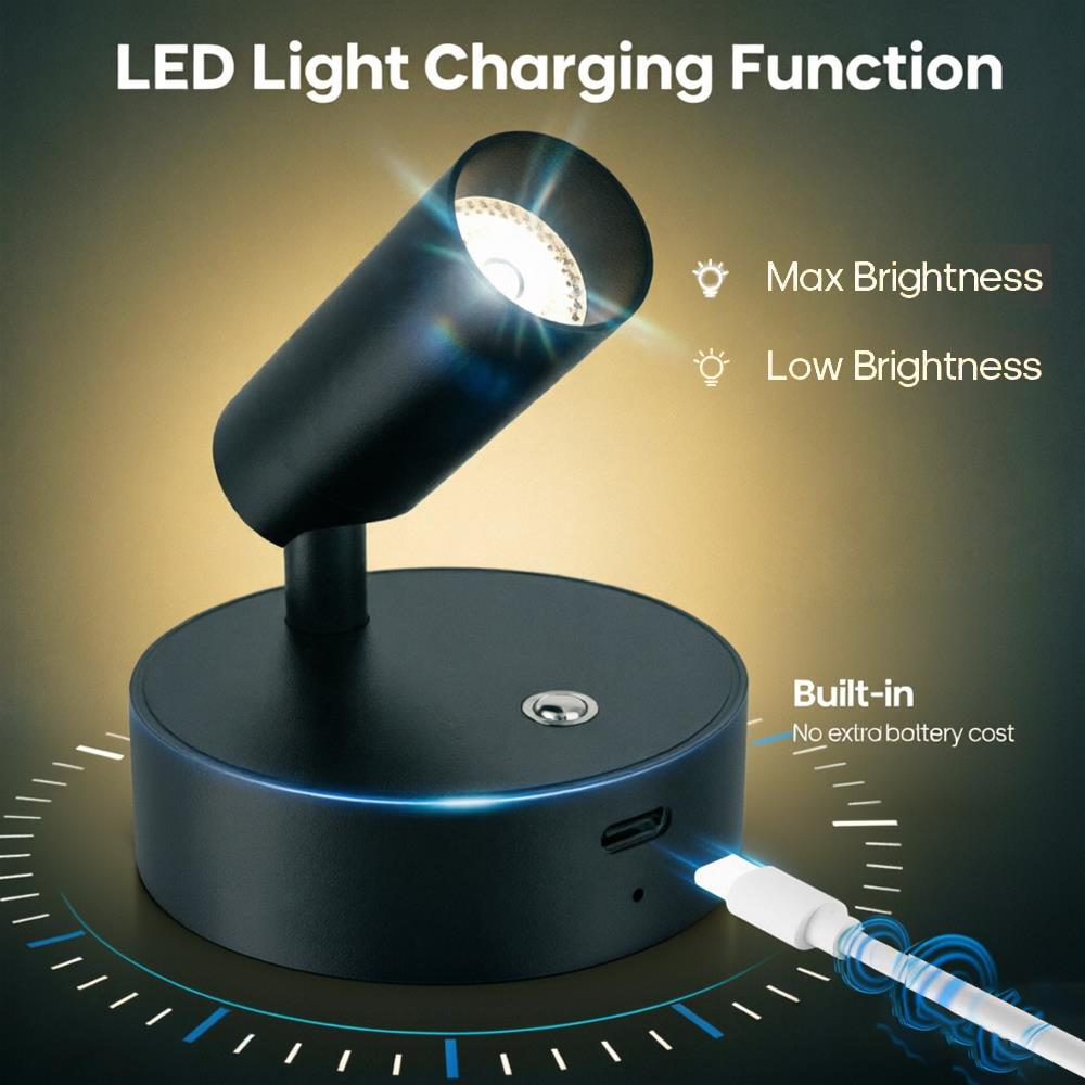 Rechargeable LED Wall Lamp Touch Night Lights Aluminium Magnetic Spotlight 360° Rotation for Bedroom Bedside Reading Lighting