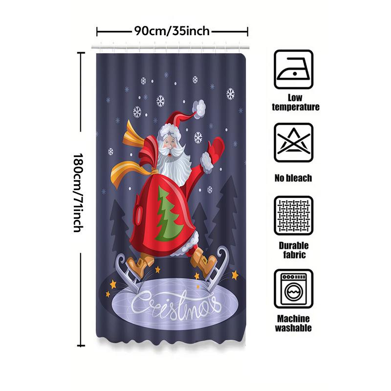 Tu Christmas Shower Curtain Santa Claus Festive Holiday Bathroom Decor Red And White Pattern Waterproof Xmas Gift Home