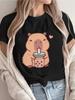 Cute Capybara Boba Printed Unisexs Tshirt Casual Short Sleeve Round Neck Capybara Harajuku Female Tops Summer Unisexs Clothing