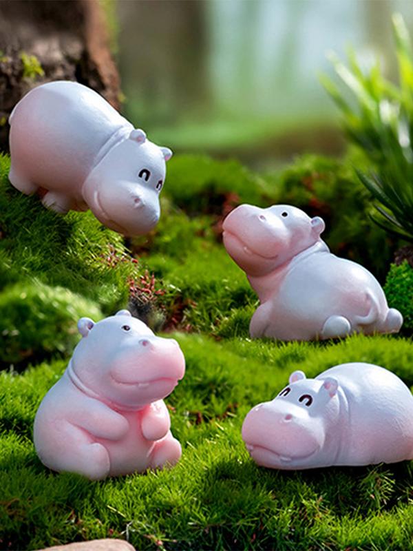 Mini Cute Hippo Resin Figurines Car Interior Animal Accessory Baby Hippo Sculpture Desk Decoration Home Desk Decoration