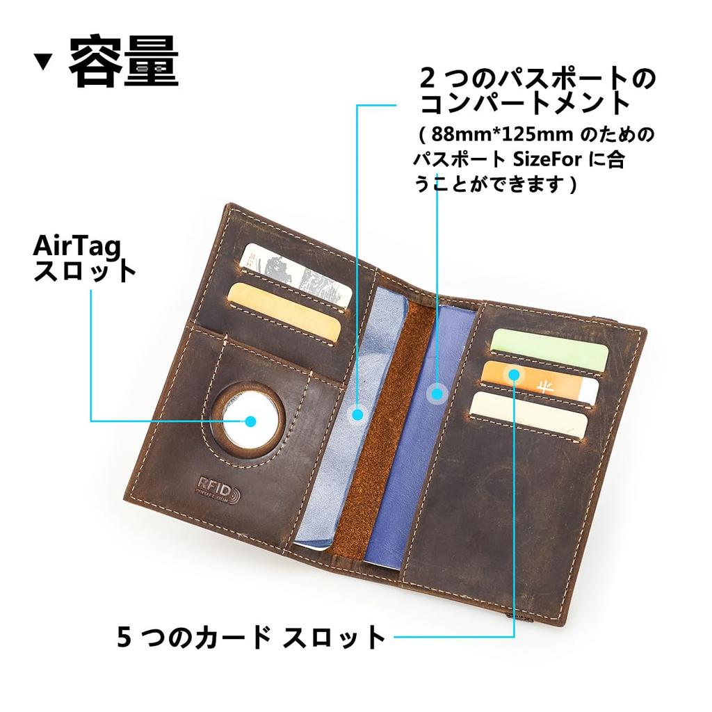 RFID Genuine Leather Passport Case 2 with Air Tag Slot [Contact's Series] Anti-Theft (for Passports)