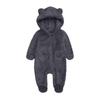 Baby Plush Warm One-Piece Bear Hooded Zipper Children's Solid Color Sleepsuit