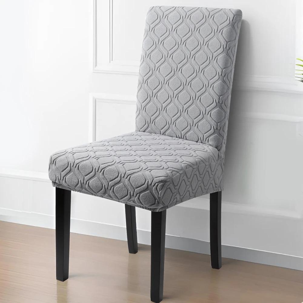 1PC Jacquard Fabric Chair Covers Plain High Stretchy Chair Slipcovers Home Decor Dustproof Chair Protective Cover Dining Room