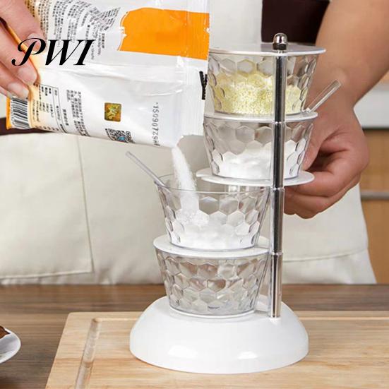 Spice Container Seasoning Box Multiple Layers Good Sealing Large Capacity Sugar Salt Transparent Rotatable Vertical Jar Kitchen Accessories