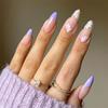 Artificial Nails Wear Manicure Taro Purple Colorful Flower Drop Shape Long and White Manicure