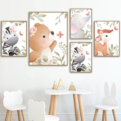 Forest Animals Poster Prints Bear Zebra Deer Canvas Painting On The Wall For Kids Bedroom Nursery Art Picture Baby Room Decor