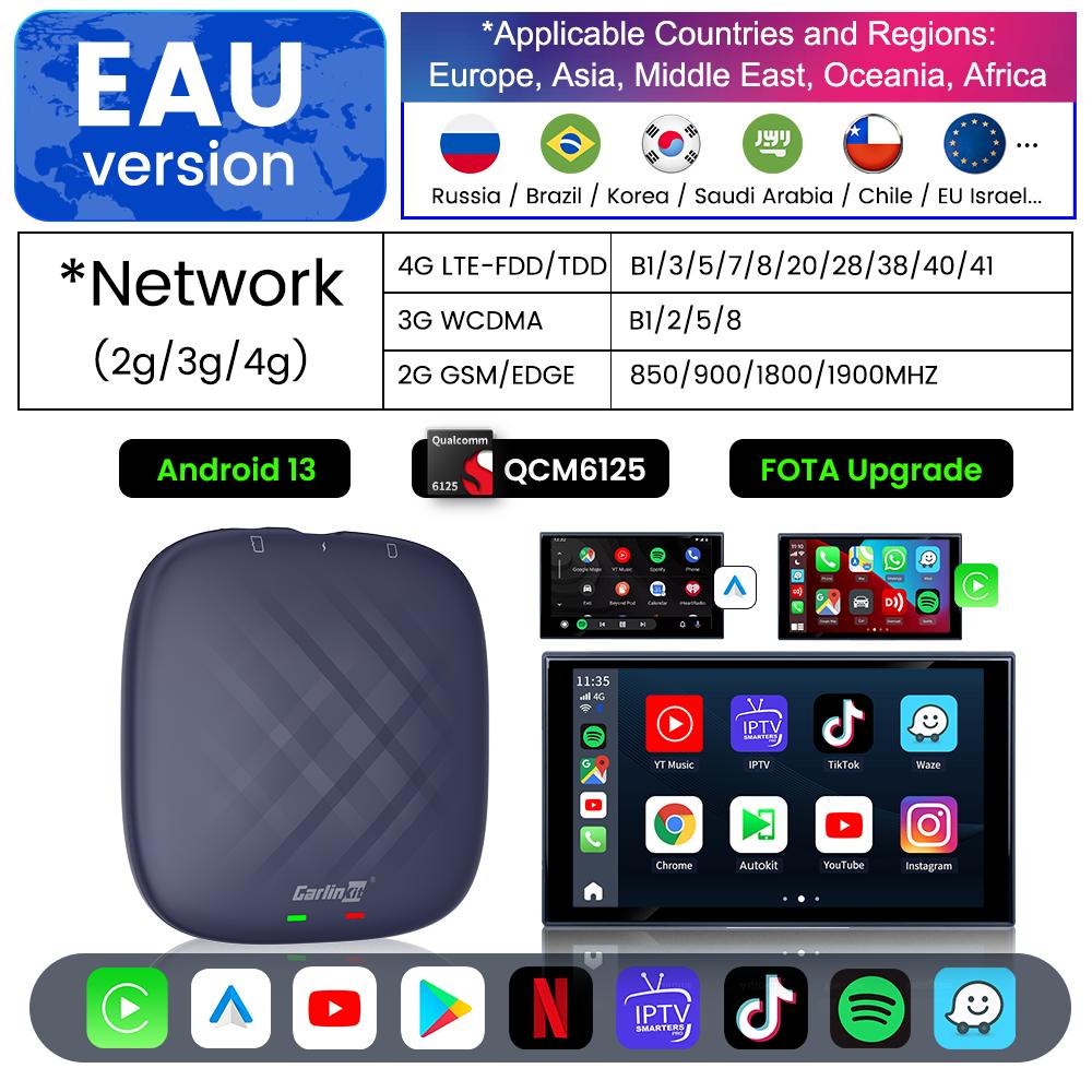 

Carlinkit Android 13 Carplay Ai Box 8GB 128GB QCM6125 8-ядерный CarPlay Android Auto Беспроводной для Онлайн ТВ Netfilx Youtube IPTV 4GB RAM 64GB ROM