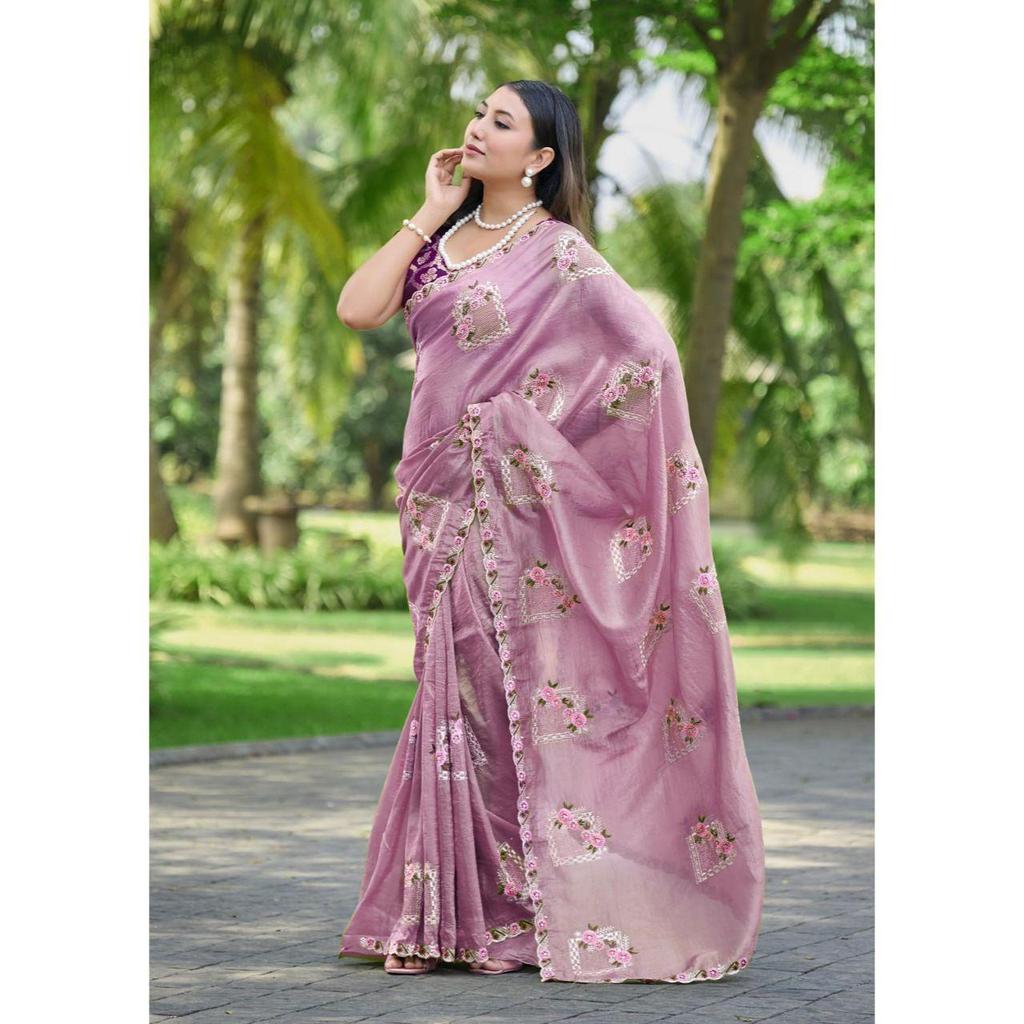 Beautiful Floral Embroidery all Over The Saree