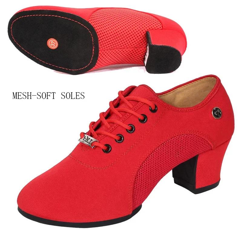 Latin Ballroom Dance Shoes for Women Lace-up Practice Closed Toe Modern Salsa Dance Teaching Performance Dancing Shoes Sneakers