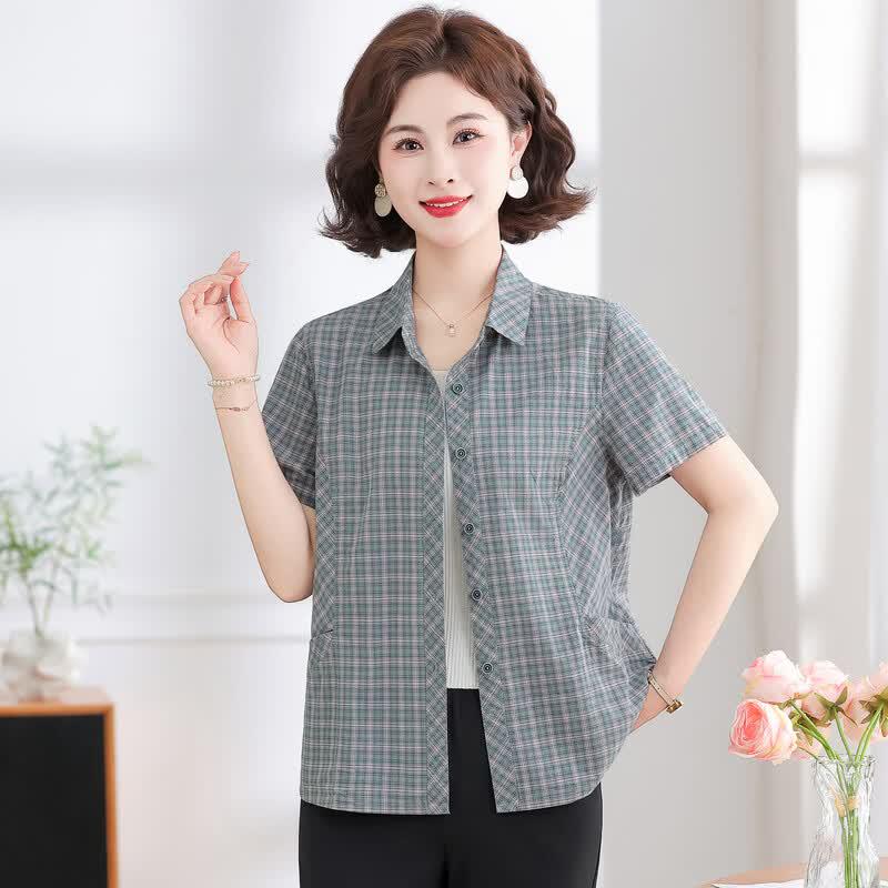 Women's Plaid Pure Cotton Short Sleeve Shirt