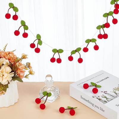 1 Zestaw Filcowa Girlanda Wisienkowa z Flagami dla Dzieci na 1. Urodziny Baby Shower Dekoracja Imprezowa Owoce Bayberry Banery do Powieszenia na Ścianę w Sypialni