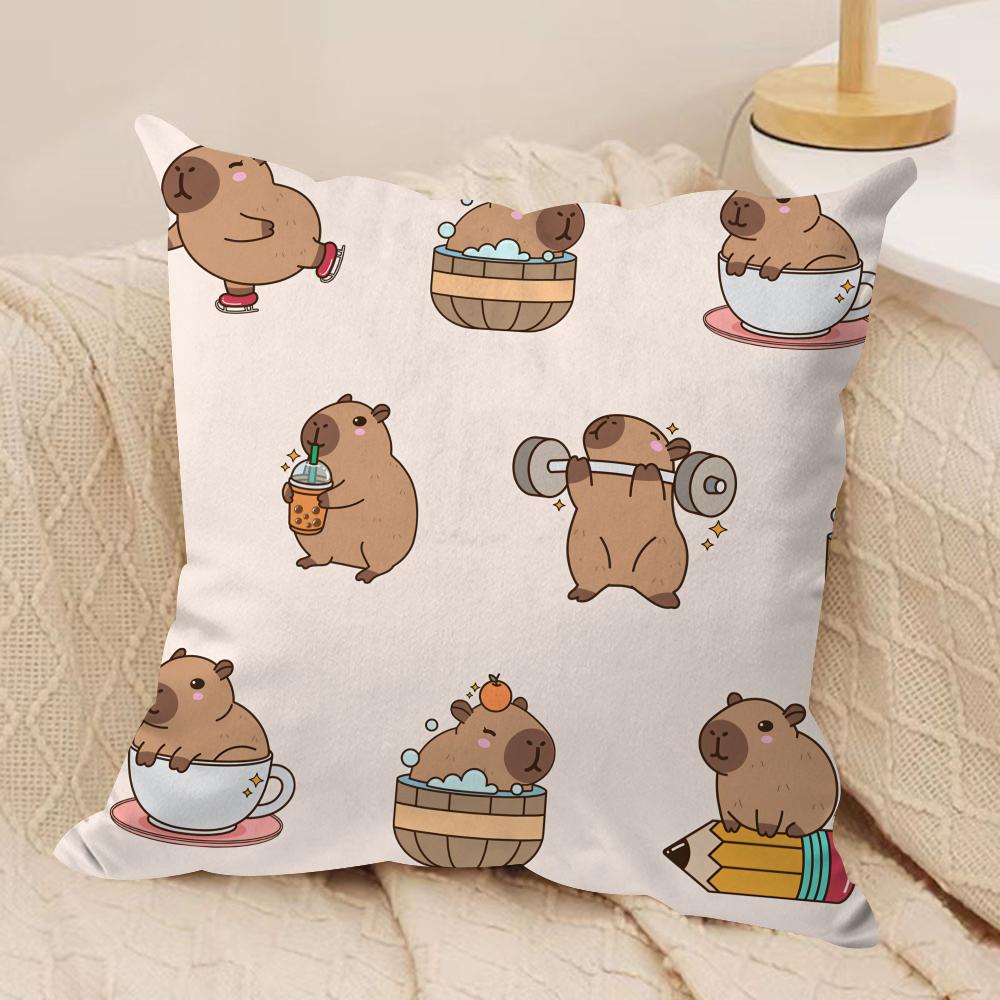 Capybara Cartoon Cute Cushion Cover Silky Short Plush Invisible Zipper Dustproof Sofa Pillow Case for Home Decor