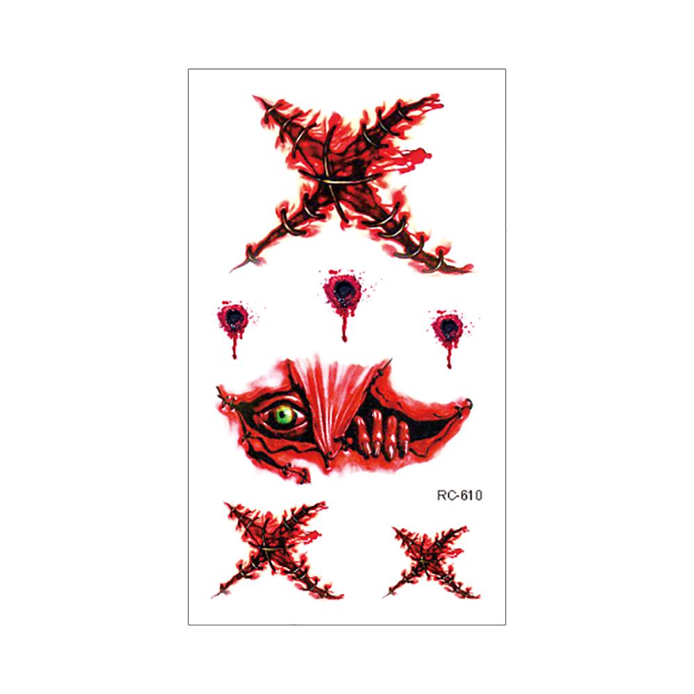 Vodotěsné Halloweenské dočasné tetovací nálepky: Realistické jizvy po krvi a noži pro hororový make-up.