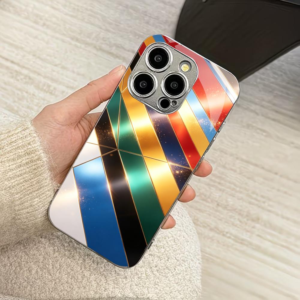 Colorful Geometric Stripe phone case for funda iphone for iphone 17 pro max cover glass for iPhone 17 16 15 14 13 12pm Pro Plus