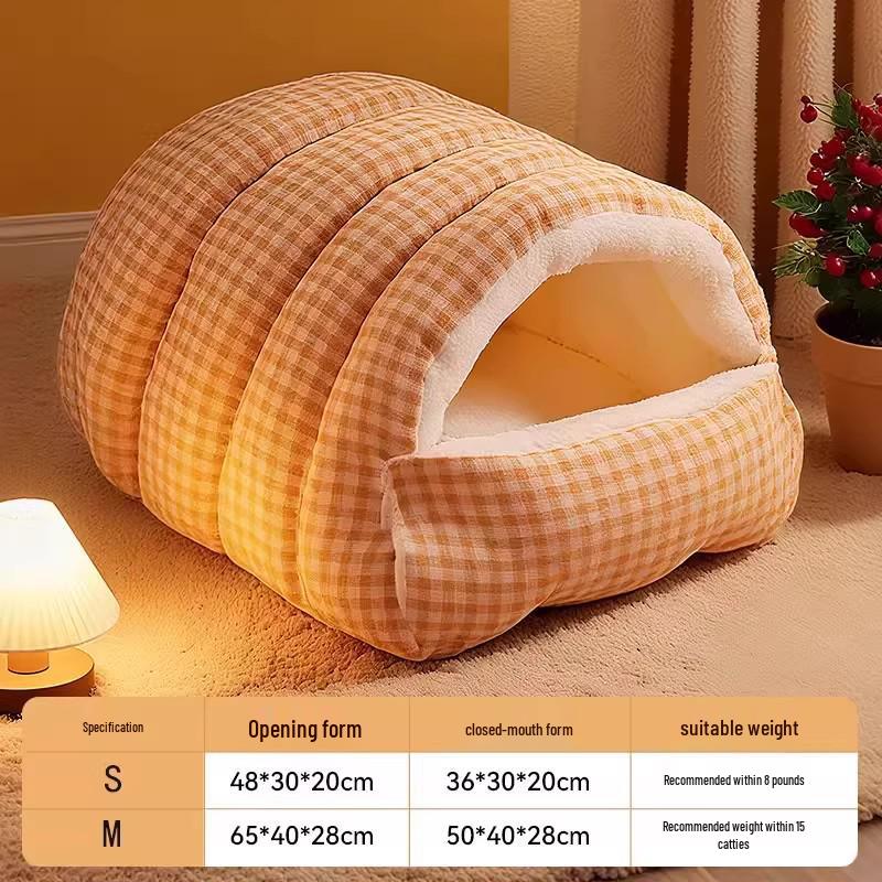 Thickened Winter Pet Bed: Semi-Enclosed Warm House for Cats & Small Dogs